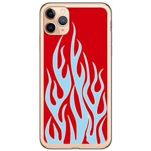 iPhone 11 Pro Max ケース ファイヤーパターン レッド×サックスブルー スマホケース...