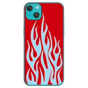 ファイヤーパターン レッド×サックスブルー （ソフト ケース カバー） iPhone14 Plus(...