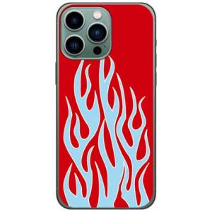 ファイヤーパターン レッド×サックスブルー （ソフト ケース カバー） iPhone14 Pro M...