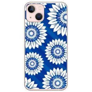 iPhone 13 ケース フラワー ストライプ ブルー (受注生産)