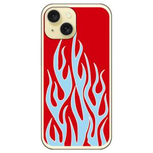 ファイヤーパターン レッド×サックスブルー （ソフト ケース カバー） iPhone15