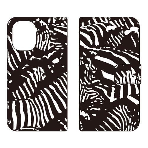 手帳型スマホケース Zebra camo ブラック (受注生産)  SECOND SKIN iPho...
