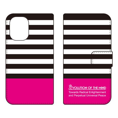 手帳型スマホケース Panel border ブラック×ピンク (受注生産)  SECOND SKI...