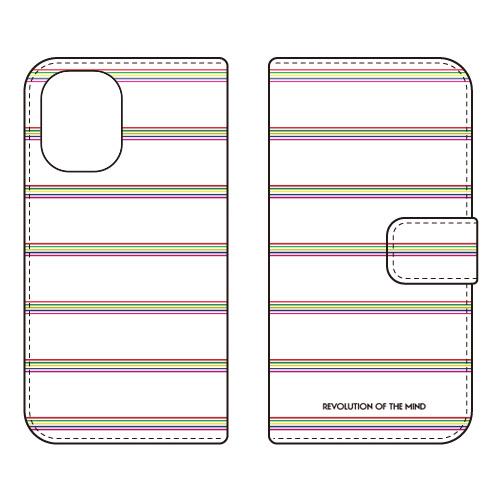手帳型スマホケース Multi border ホワイト (受注生産)  SECOND SKIN iP...