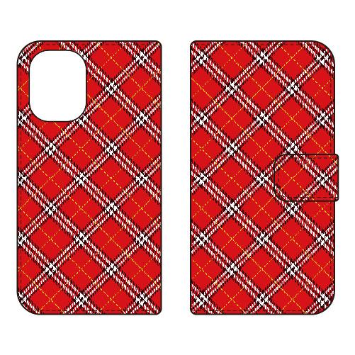 手帳型スマホケース タータンチェック レッド (受注生産)  SECOND SKIN iPhone ...