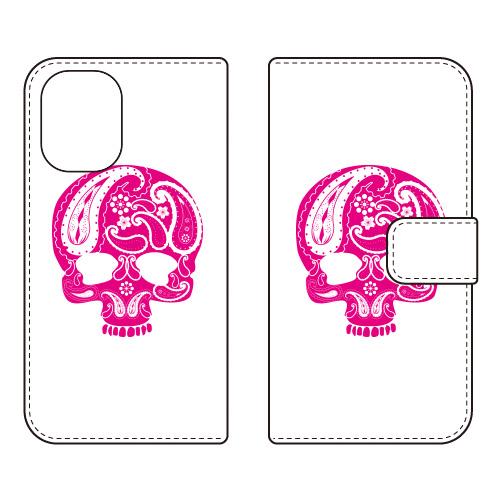 手帳型スマホケース Paisley skull ピンク (受注生産)  SECOND SKIN iP...