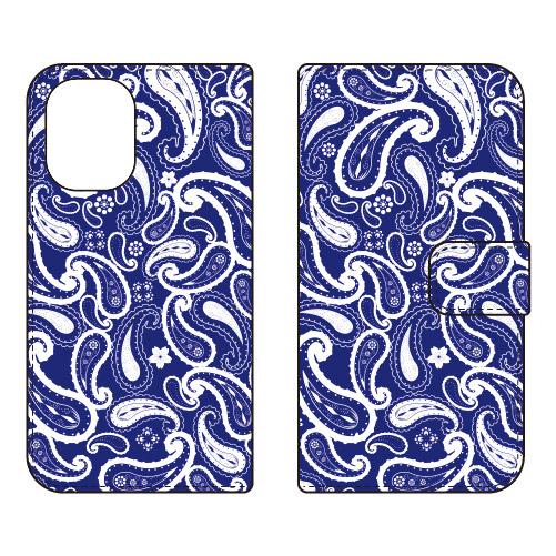 手帳型スマホケース ペイズリー ブルー (受注生産)  SECOND SKIN iPhone 16