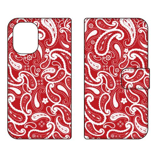 手帳型スマホケース ペイズリー レッド (受注生産)  SECOND SKIN iPhone 16