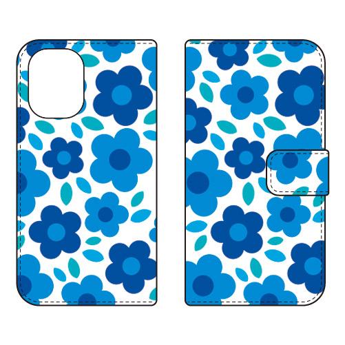 手帳型スマホケース フラワーポップ ブルー (受注生産)  SECOND SKIN iPhone 1...