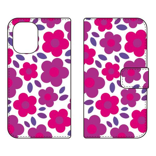 手帳型スマホケース フラワーポップ パープル (受注生産)  SECOND SKIN iPhone ...