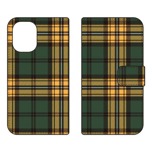 手帳型スマホケース トラッドチェック イエローグリーン (受注生産)  SECOND SKIN iP...