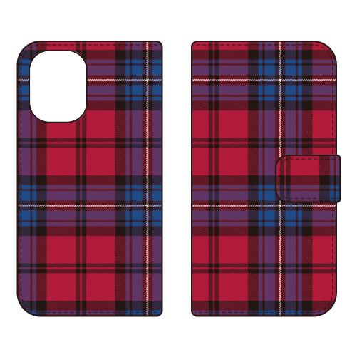 手帳型スマホケース トラッドチェック ブルーレッド (受注生産)  SECOND SKIN iPho...