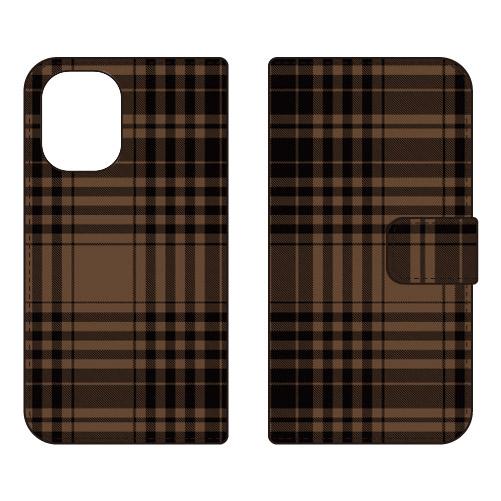手帳型スマホケース トラッドチェック モカ (受注生産)  SECOND SKIN iPhone 1...