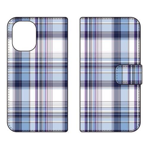 手帳型スマホケース マドラスチェック ブルー (受注生産)  SECOND SKIN iPhone ...