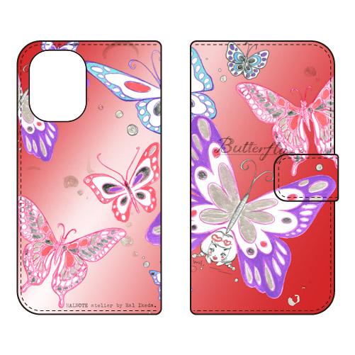 手帳型スマホケース 池田ハルButterfly2 レッド (受注生産)  SECOND SKIN i...