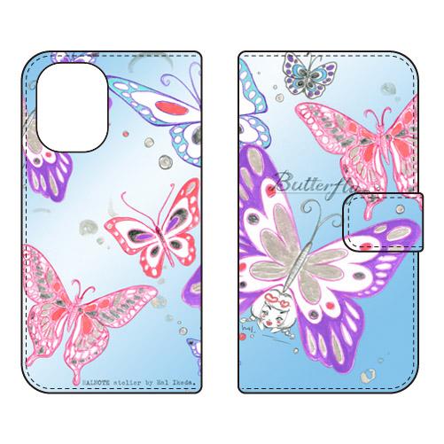 手帳型スマホケース 池田ハルButterfly2 ブルー (受注生産)  SECOND SKIN i...