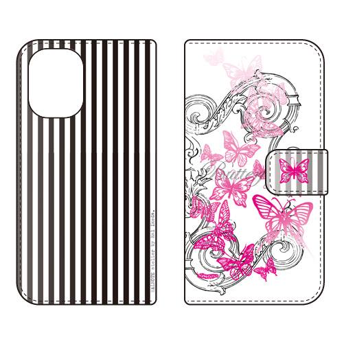 手帳型スマホケース 池田ハルButterfly1 ピンク (受注生産)  SECOND SKIN i...