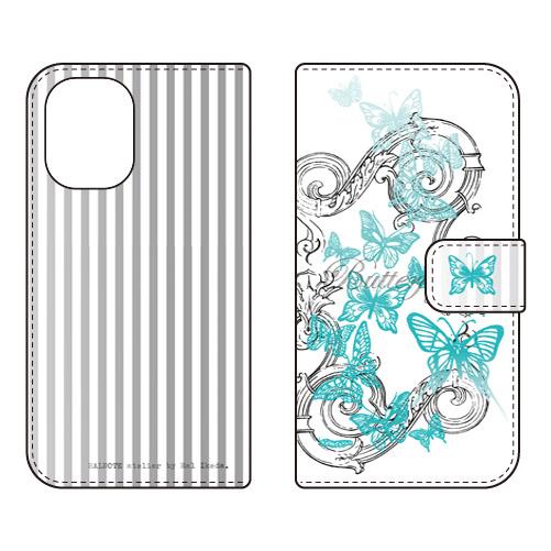 手帳型スマホケース 池田ハルButterfly1 グリーン (受注生産)  SECOND SKIN ...