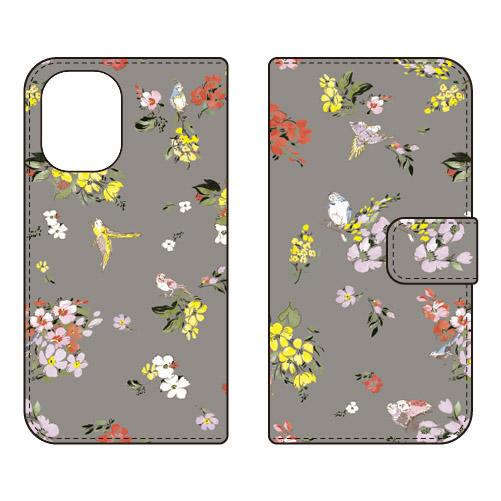 手帳型スマホケース SINDEE Fly Flower （グレー） (受注生産)  SECOND S...