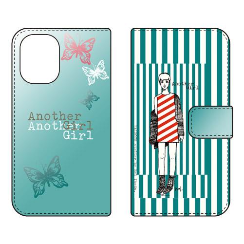 手帳型スマホケース Hal Ikeda アナザーガール・ストライプ・ターコイズグリーン (受注生産)...