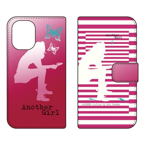 手帳型スマホケース Hal Ikeda アナザーガール・ストライプ2・カーマインレッド (受注生産)...