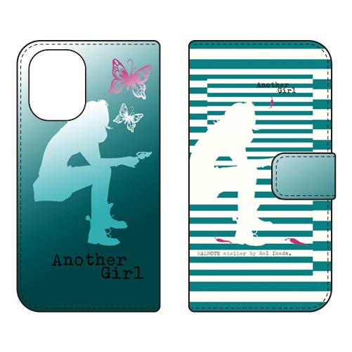 手帳型スマホケース Hal Ikeda アナザーガール・ストライプ2・ターコイズグリーン (受注生産...
