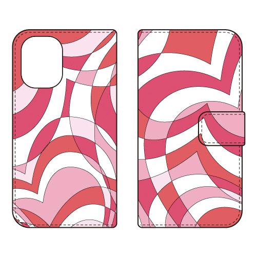 手帳型スマホケース モダンハート ピンク (受注生産)  Cf LTD iPhone 16