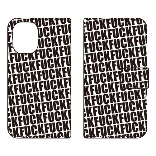 手帳型スマホケース FUCKパターン ホワイト (受注生産)  Cf LTD iPhone 16
