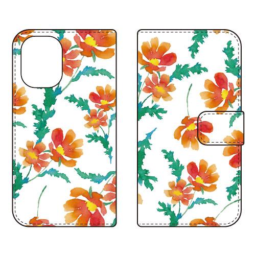 手帳型スマホケース Cf LTD 水彩 パンジー オレンジ スマホケース (受注生産) iPhone...
