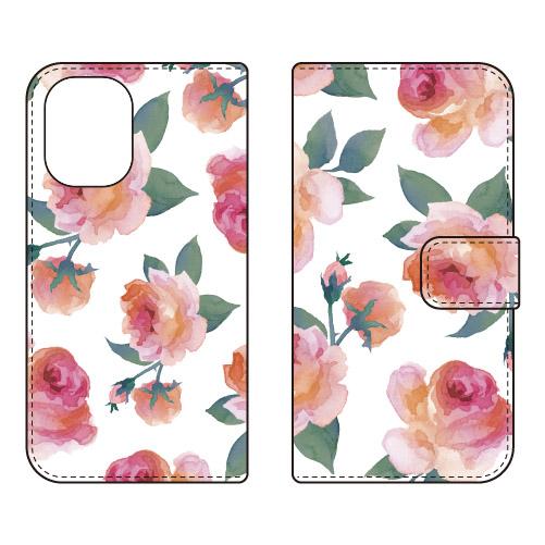 手帳型スマホケース Cf LTD 水彩 バラ ピンク スマホケース (受注生産) iPhone 16