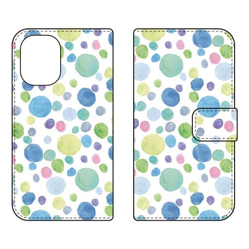 手帳型スマホケース Cf LTD 水彩 水玉模様 大 ブルー スマホケース (受注生産) iPhon...