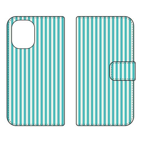 手帳型スマホケース ストライプ ブルー＆ホワイト Coverfull (受注生産) iPhone 1...