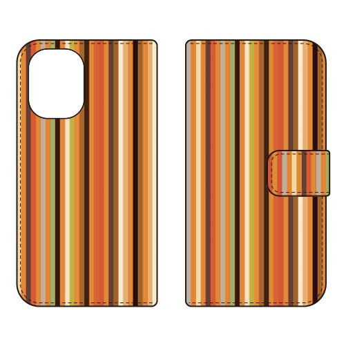 手帳型スマホケース ストライプ オレンジ＆ブラウン Coverfull (受注生産) iPhone ...
