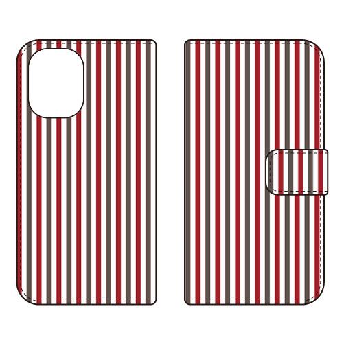 手帳型スマホケース ストライプ レッド＆グレー Coverfull (受注生産) iPhone 16