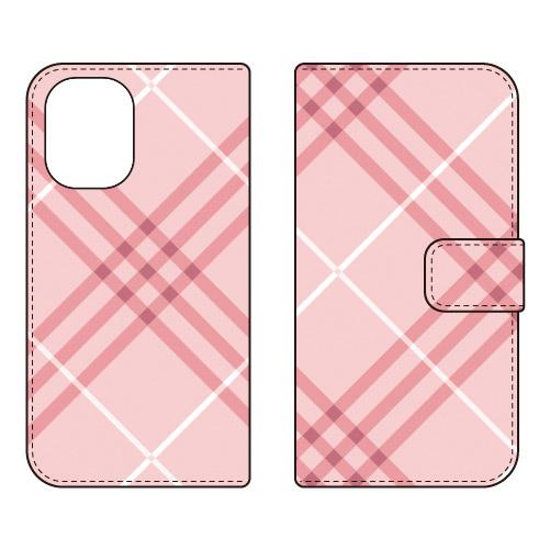 手帳型スマホケース スタンダード スイートチェック ピンク スマホケース (受注生産)  Cf LT...