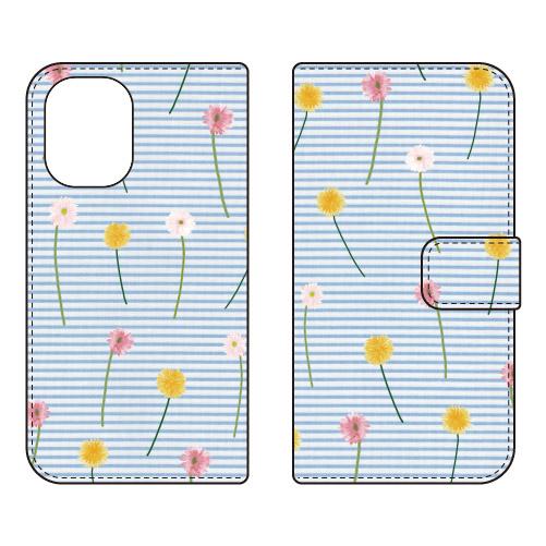 手帳型スマホケース スタンダード ボーダーフラワー スマホケース (受注生産)  Cf LTD iP...