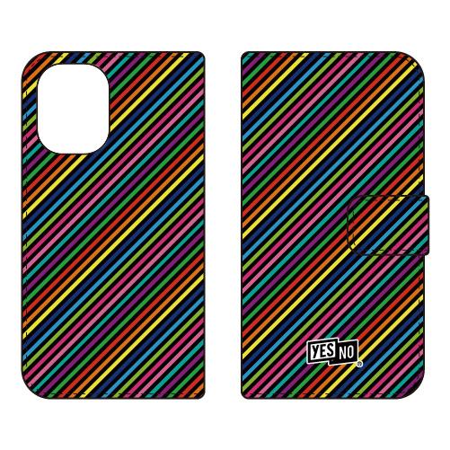 手帳型スマホケース レインボーストライプ ブラック (受注生産)  YESNO iPhone 16