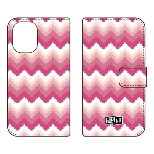 手帳型スマホケース ブロックウェーブ ピンク (受注生産)  YESNO iPhone 16