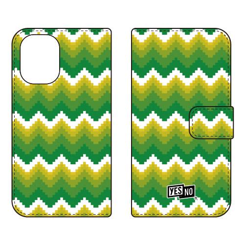 手帳型スマホケース ブロックウェーブ グリーン (受注生産)  YESNO iPhone 16