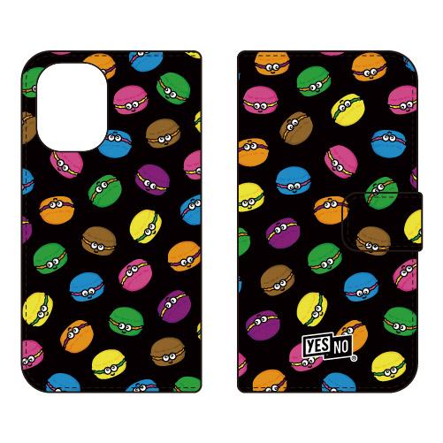 手帳型スマホケース マカロンズ ブラック (受注生産)  YESNO iPhone 16