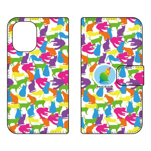 手帳型スマホケース カラフルアニマルズ ネコ (受注生産)  Cf LTD iPhone 16