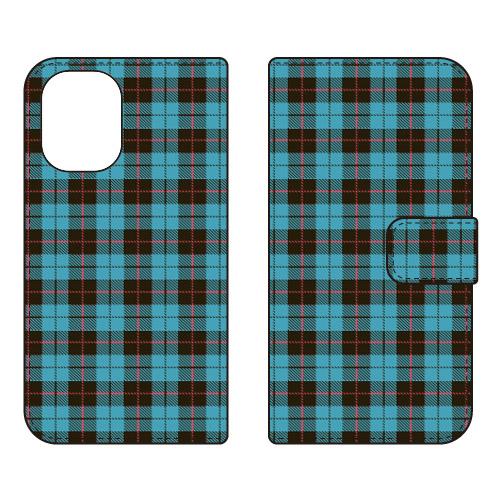 手帳型スマホケース チェック柄 （BLUE×BLACK） (受注生産)  Cf LTD iPhone...