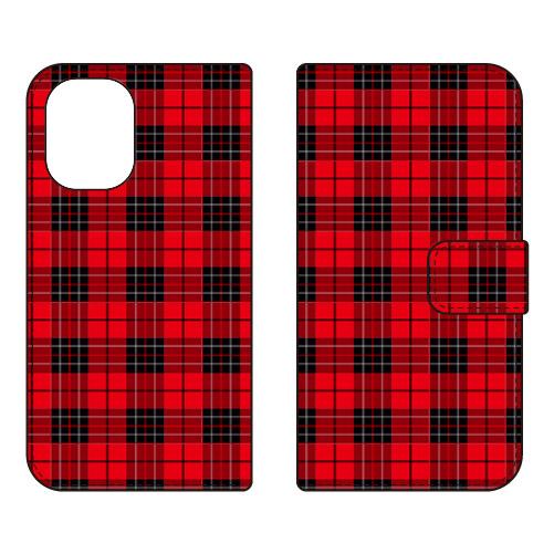 手帳型スマホケース チェック柄 （RED） (受注生産)  Cf LTD iPhone 16
