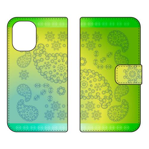 手帳型スマホケース ペイズリー ライム (受注生産)  Cf LTD iPhone 16