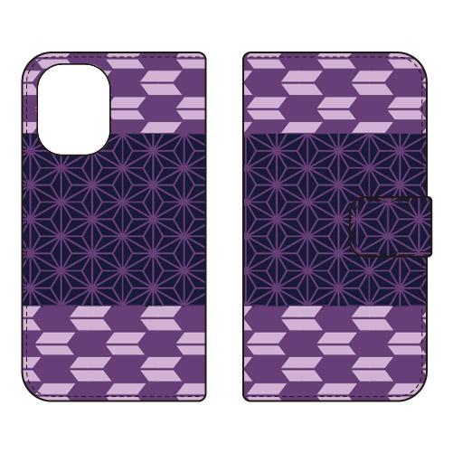 手帳型スマホケース 和柄 矢絣紫 (受注生産)  Cf LTD iPhone 16