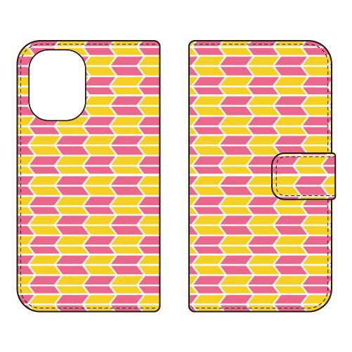 手帳型スマホケース 和柄 矢絣桃黄 (受注生産)  Cf LTD iPhone 16