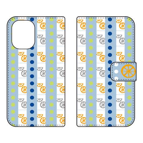 手帳型スマホケース 北欧風ブルー果物 (受注生産)  Cf LTD iPhone 16