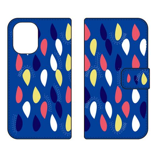 手帳型スマホケース 北欧風ブルー水玉 (受注生産)  Cf LTD iPhone 16