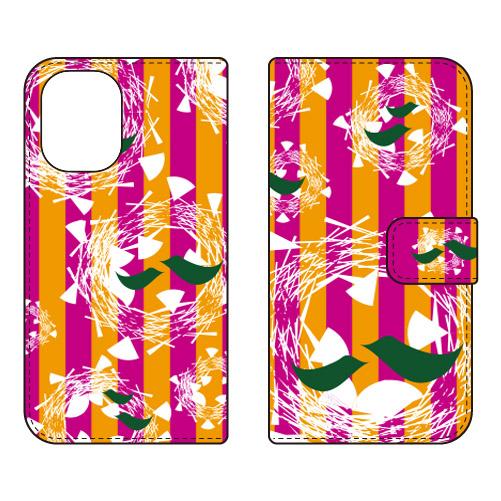 手帳型スマホケース 北欧風パープル鳥 (受注生産)  Cf LTD iPhone 16