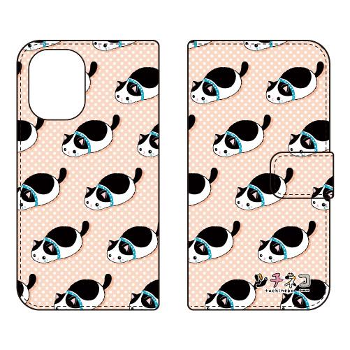 手帳型スマホケース ツチネコ クロブチ (受注生産) iPhone 16